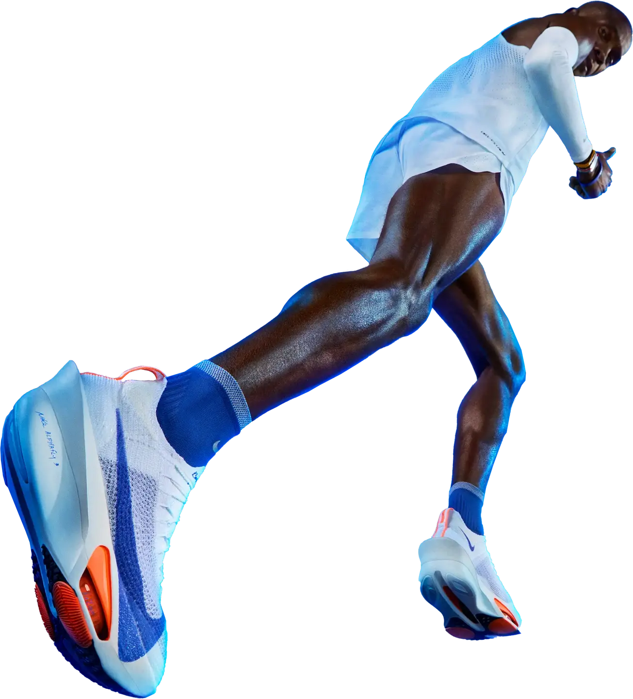 Eliud Kipchoge wearing Nike running apparel and Nike Alphafly 3